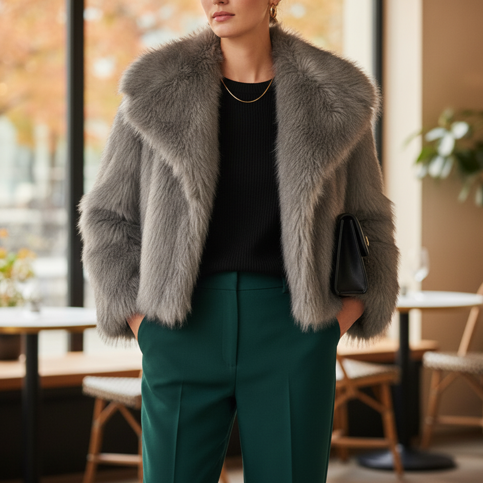 Nero Women’s Faux Fur Jacket | Short Sleeves, Large Collar | The Lineage
