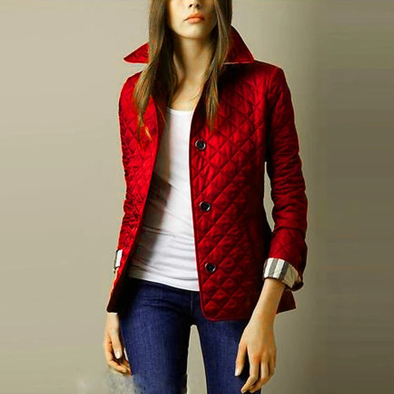 Nivora Women’s Casual Winter Coat | Lapel Collar, Pockets red | The Lineage