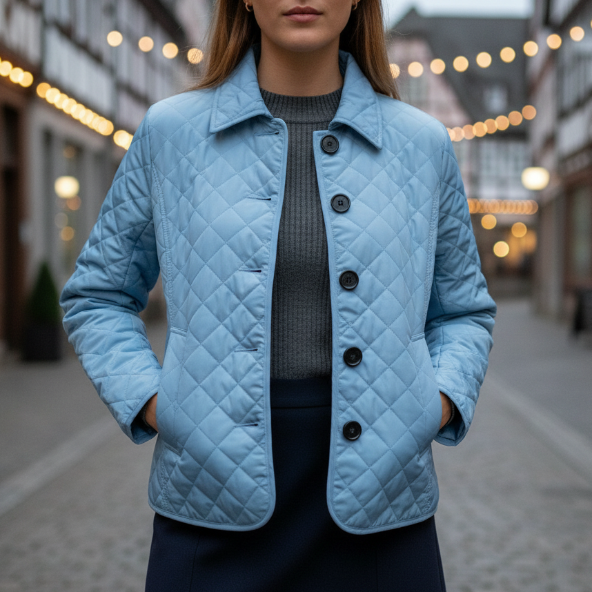 Nivora Women’s Casual Winter Coat | Lapel Collar, Pockets light blue | The Lineage