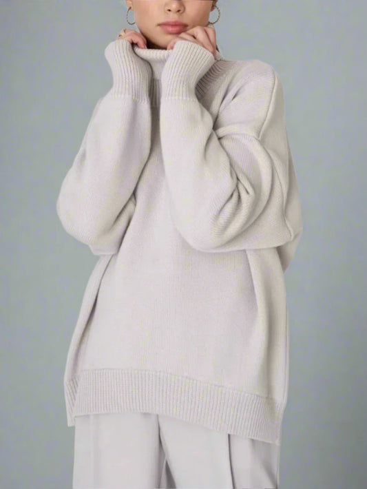 Pia Women's Knitted Turtleneck Jumper | Oversized, Warm, Cosy light grey | The Lineage