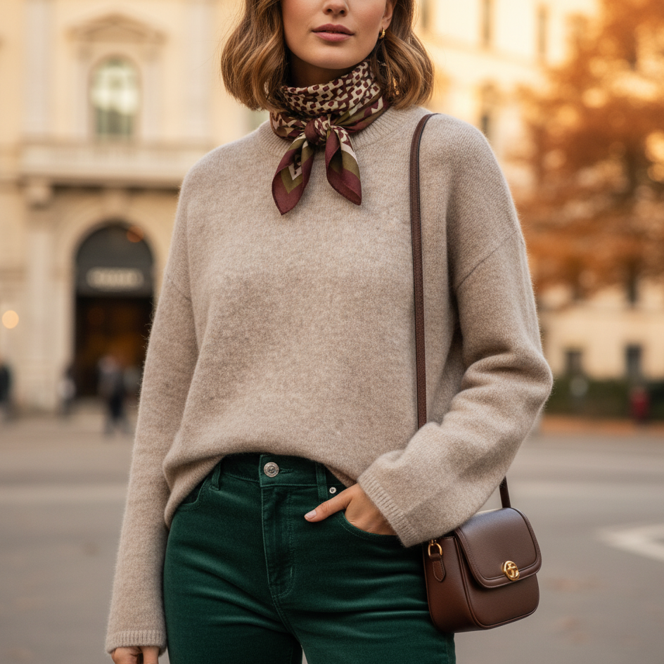 Ria Women’s Fluffy Knit Jumper | Loose Fit, O-Neck, Long Sleeves khaki | The Lineage