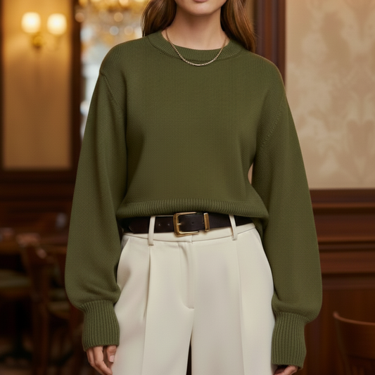 Seiz Women’s Ribbed Knit Sweater | Cropped, Round Neck army green | The Lineage