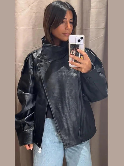 Selira Women's PU Leather Jacket with Zipper | Soft, Street Style | The Lineage