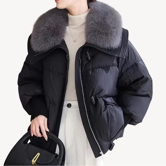 Selna Women’s Winter Parka Jacket | Warm, Large Fur Collar black | The Lineage