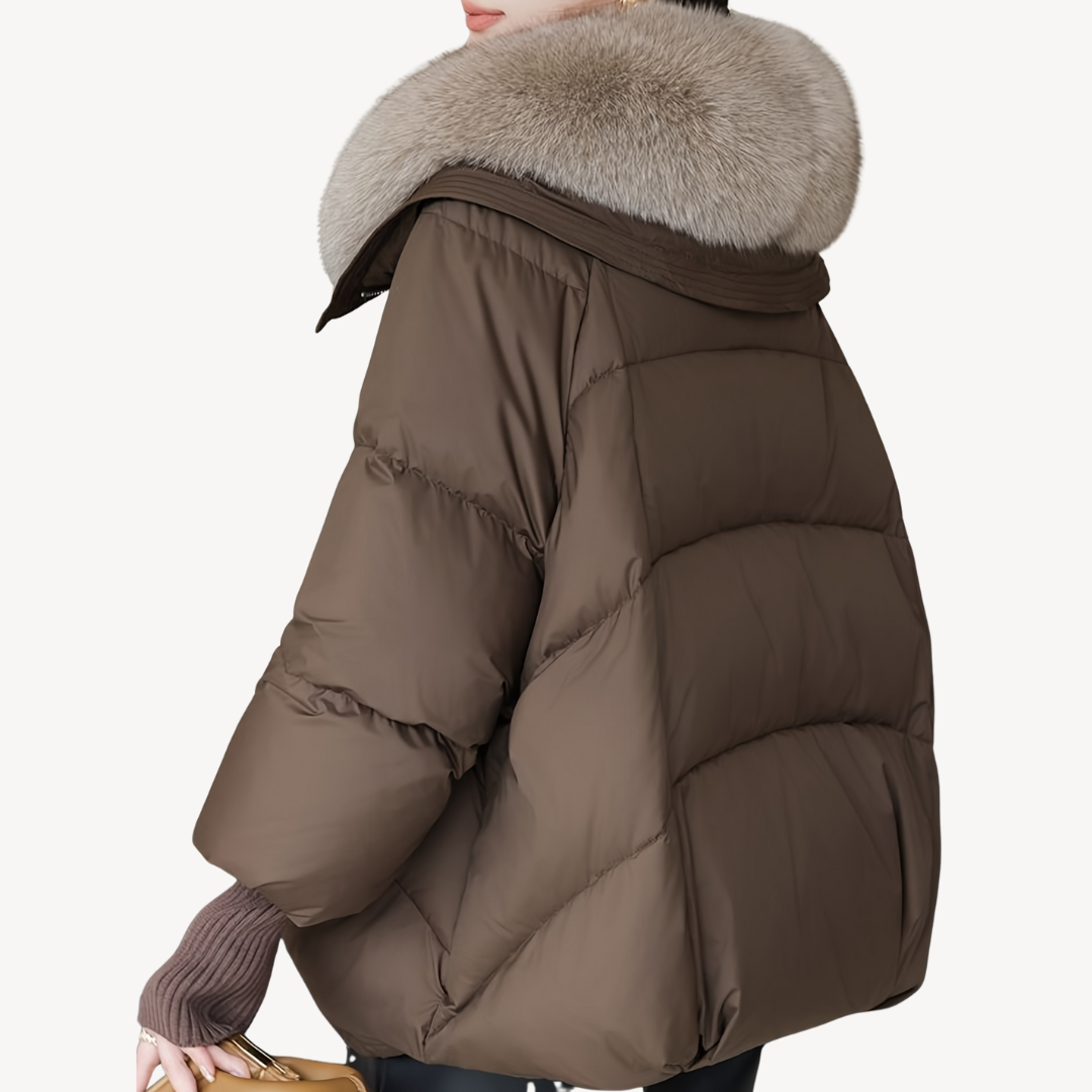 Selna Women’s Winter Parka Jacket | Warm, Large Fur Collar brown | The Lineage