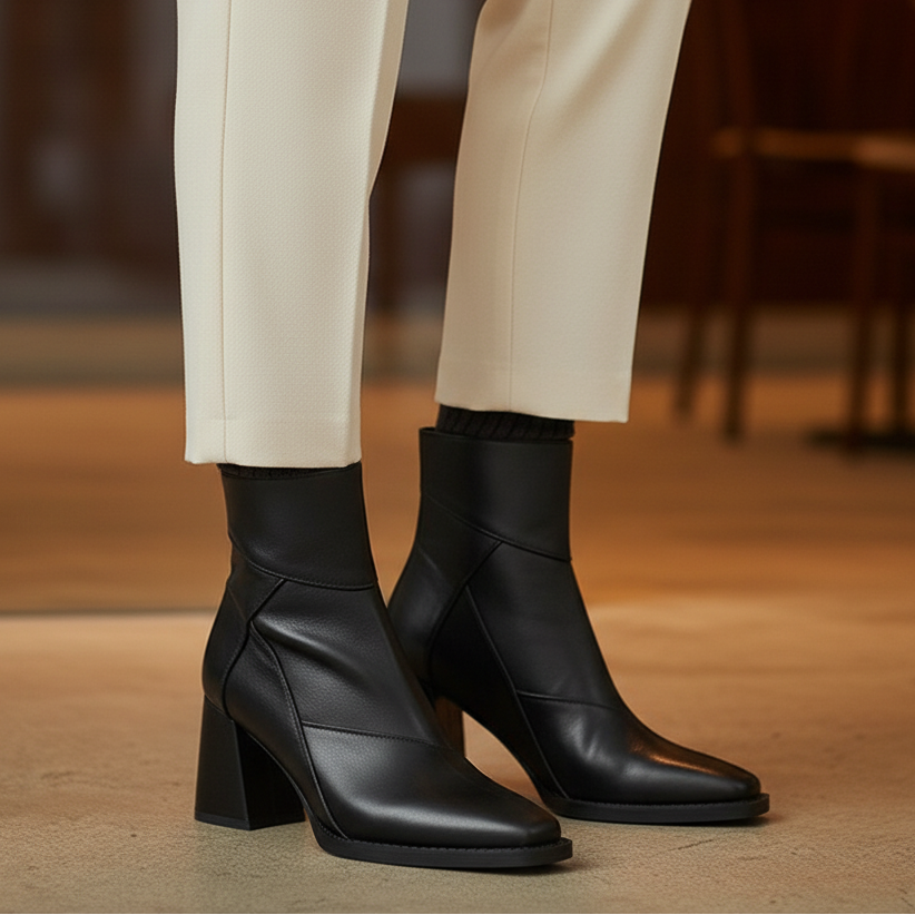 Seren Women’s PU Leather Ankle Boots | High Heels, Zipper | The Lineage