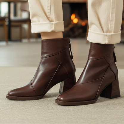 Seren Women’s PU Leather Ankle Boots | High Heels, Zipper | The Lineage