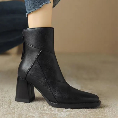 Seren Women’s PU Leather Ankle Boots | High Heels, Zipper black | The Lineage