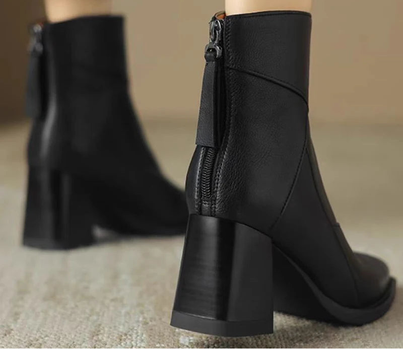 Seren Women’s PU Leather Ankle Boots | High Heels, Zipper | The Lineage