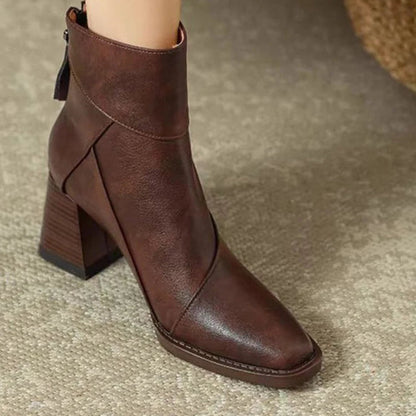 Seren Women’s PU Leather Ankle Boots | High Heels, Zipper | The Lineage