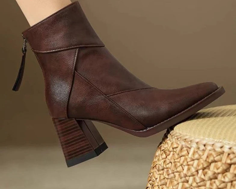 Seren Women’s PU Leather Ankle Boots | High Heels, Zipper | The Lineage