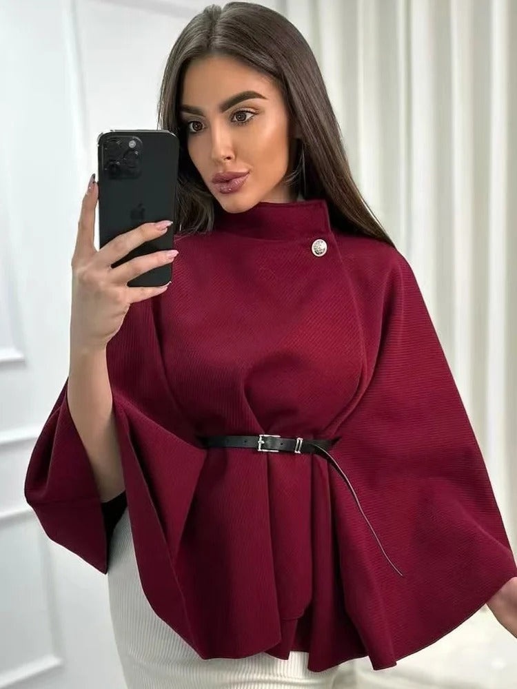 Seriva Women’s Winter Cape with Belt | Batwing Sleeves, Warm & Elegant | The Lineage