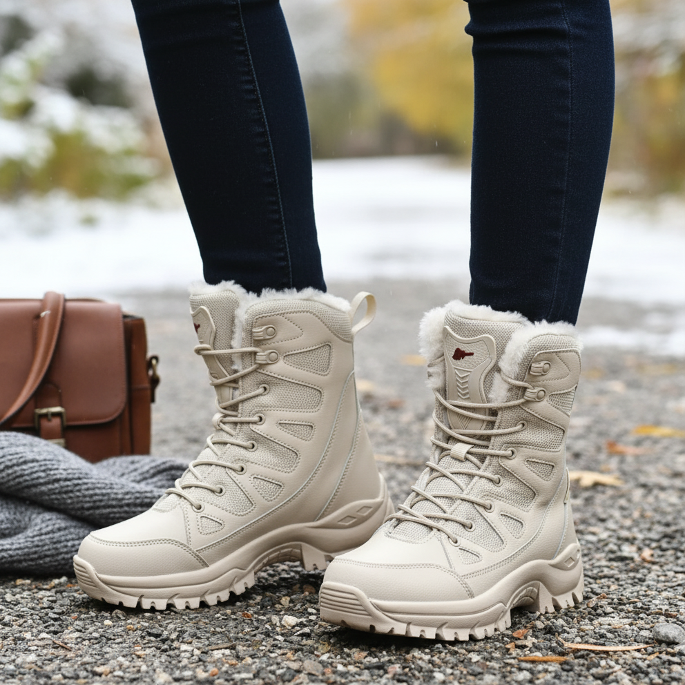 Soria Women’s Trekking Boots | Waterproof, High Shaft, Outdoor Winter Use beige(fur) | The Lineage