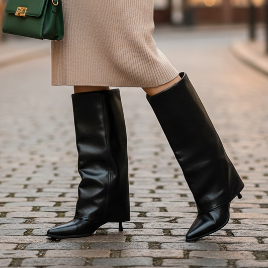 Terral Women’s Knee-High Boots with Pointed Heel | Elegant, Feminine Silhouette black | The Lineage