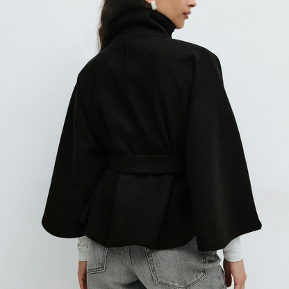 Vela Women's Cape-Style Jacket | Single-Breasted, Loose Fit with Belt, Stand-Up Collar | The Lineage