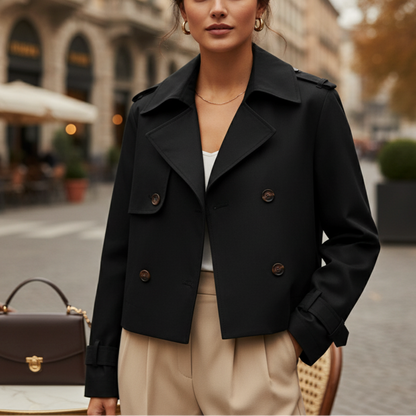 Vento Women’s Double-Breasted Trench Coat | Long Sleeves, Turn-Down Collar, Button Detail black | The Lineage