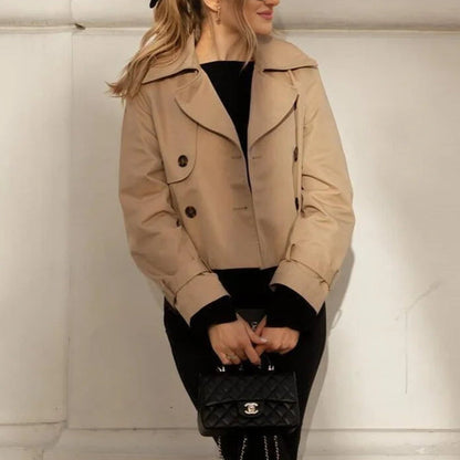 Vento Women’s Double-Breasted Trench Coat | Long Sleeves, Turn-Down Collar, Button Detail | The Lineage