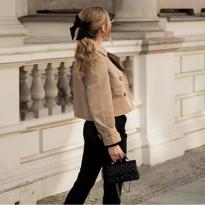 Vento Women’s Double-Breasted Trench Coat | Long Sleeves, Turn-Down Collar, Button Detail | The Lineage