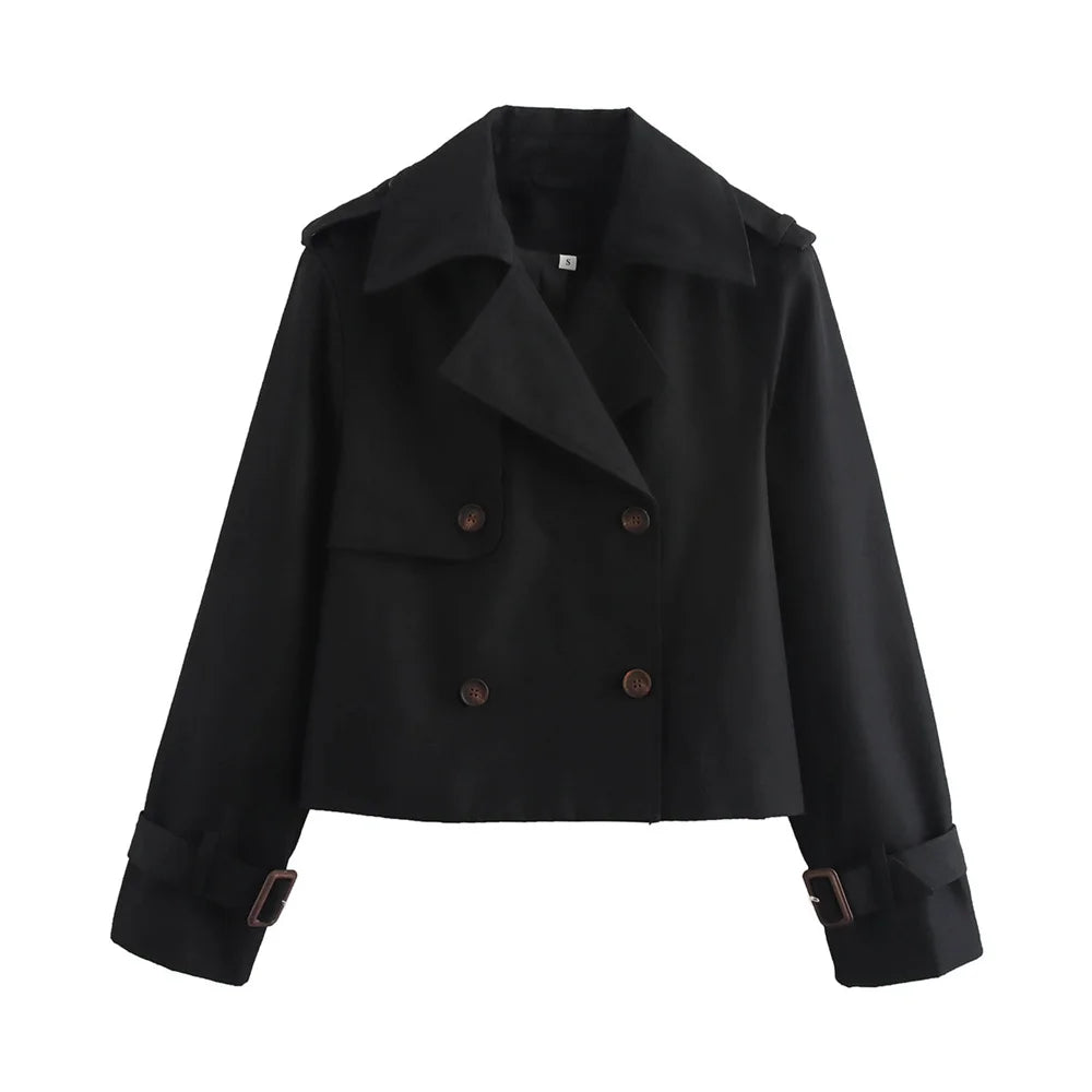 Vento Women’s Double-Breasted Trench Coat | Long Sleeves, Turn-Down Collar, Button Detail | The Lineage