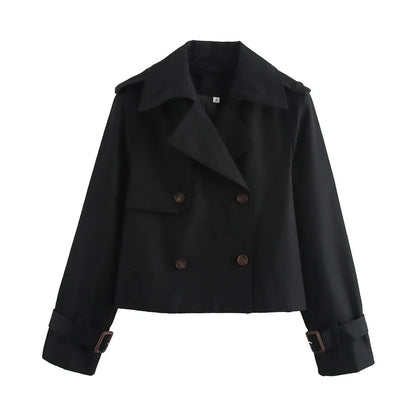 Vento Women’s Double-Breasted Trench Coat | Long Sleeves, Turn-Down Collar, Button Detail | The Lineage