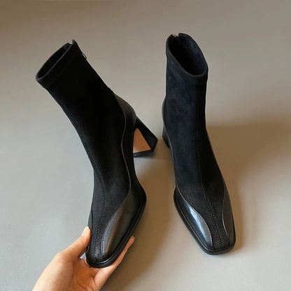 Vezal Women’s Streetstyle Ankle Boots in Leather Look | Square toe | The Lineage