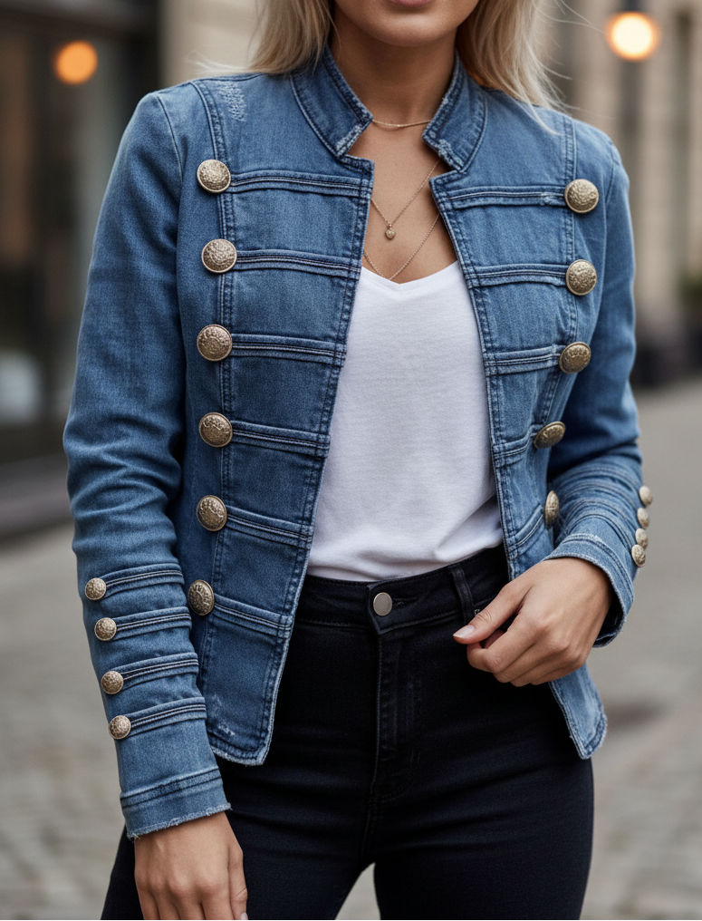 Welya Women’s Denim Jacket Slim Fit | Double-Breasted, Tailored Fit blue | The Lineage