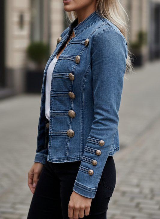 Welya Women’s Denim Jacket Slim Fit | Double-Breasted, Tailored Fit | The Lineage