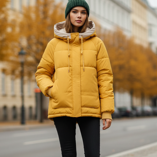 Wendelin Women's Padded Winter Jacket with Hood | Warm, Water-Repellent yellow | The Lineage
