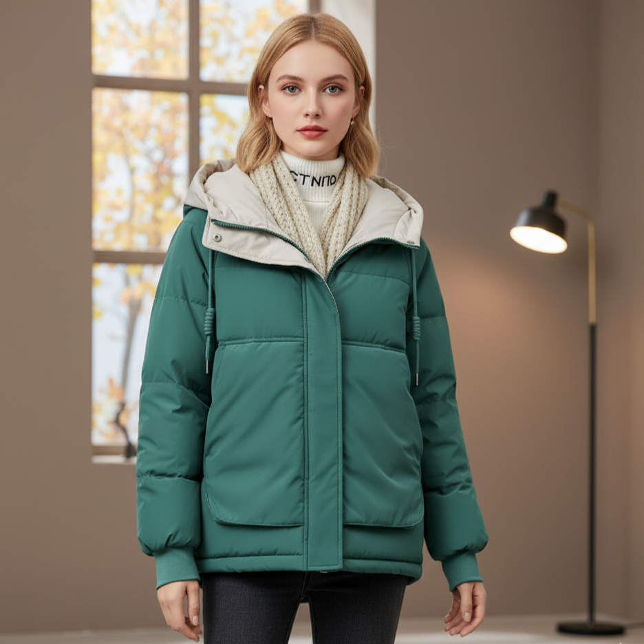 Wendelin Women's Padded Winter Jacket with Hood | Warm, Water-Repellent green | The Lineage
