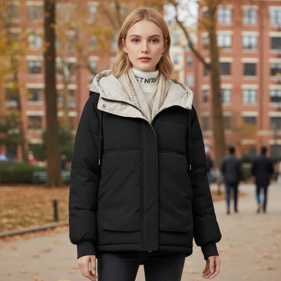 Wendelin Women's Padded Winter Jacket with Hood | Warm, Water-Repellent black | The Lineage