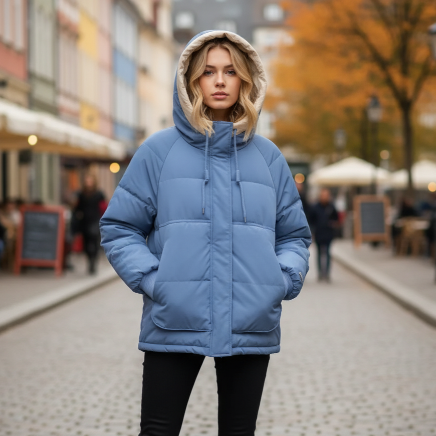 Wendelin Women's Padded Winter Jacket with Hood | Warm, Water-Repellent haze blue XXXL | The Lineage