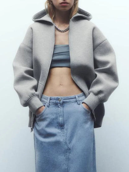 Zaro Women’s Oversized Hooded Jacket | Zip-Up, Loose Fit, Long Sleeve grey | The Lineage