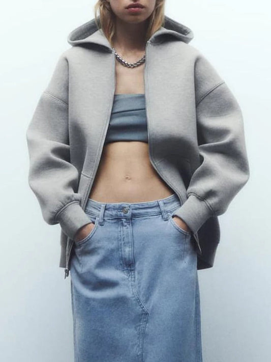 Zaro Women’s Oversized Hooded Jacket | Zip-Up, Loose Fit, Long Sleeve grey | The Lineage