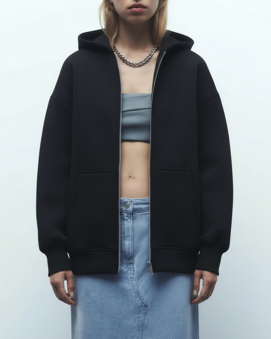 Zaro Women’s Oversized Hooded Jacket | Zip-Up, Loose Fit, Long Sleeve black | The Lineage