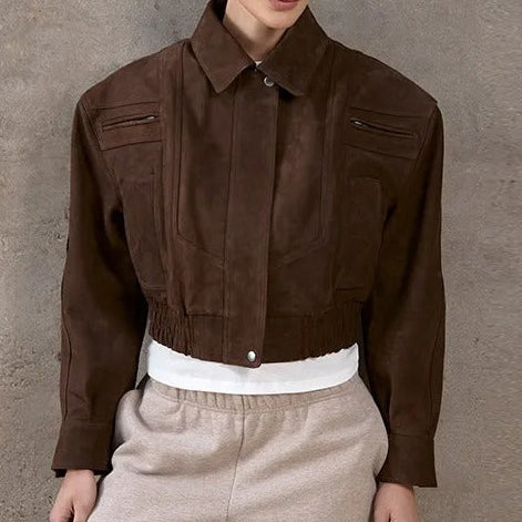 Zena Women’s Retro Wool-Blend Short Jacket | Boxy Fit, Zipper brown | The Lineage