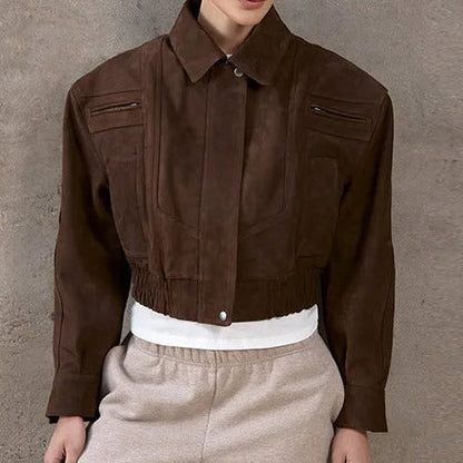 Zena Women’s Retro Wool-Blend Short Jacket | Boxy Fit, Zipper brown | The Lineage