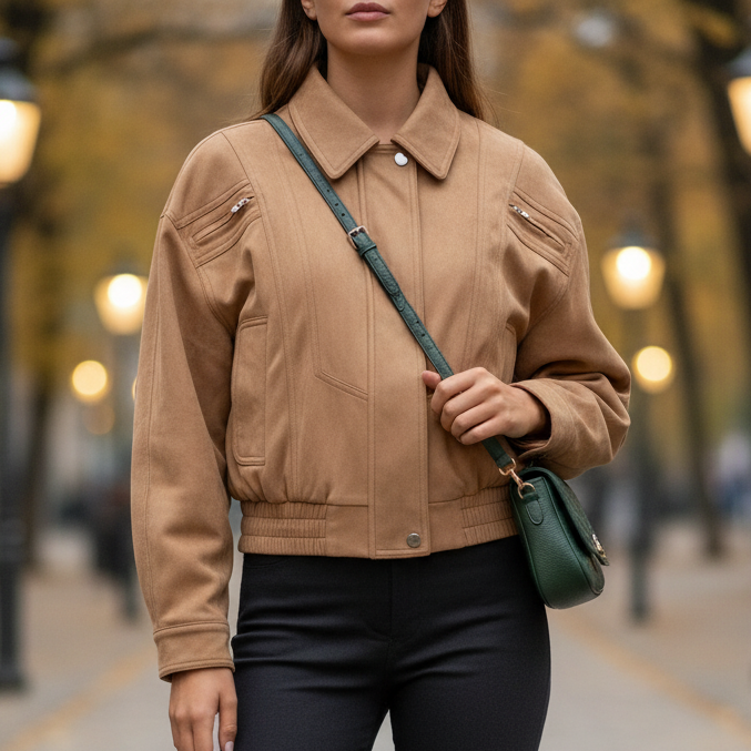 Zena Women’s Retro Wool-Blend Short Jacket | Boxy Fit, Zipper camel | The Lineage