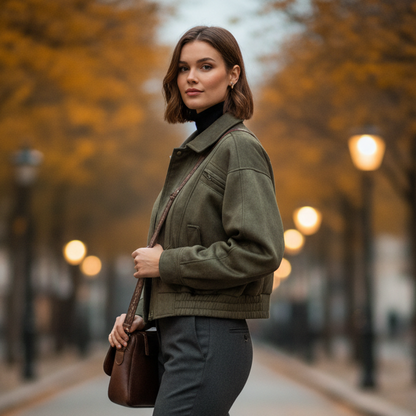 Zena Women’s Retro Wool-Blend Short Jacket | Boxy Fit, Zipper | The Lineage