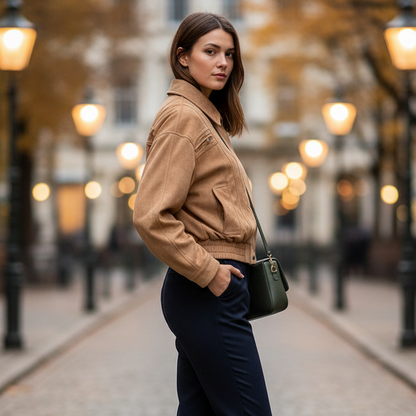 Zena Women’s Retro Wool-Blend Short Jacket | Boxy Fit, Zipper | The Lineage